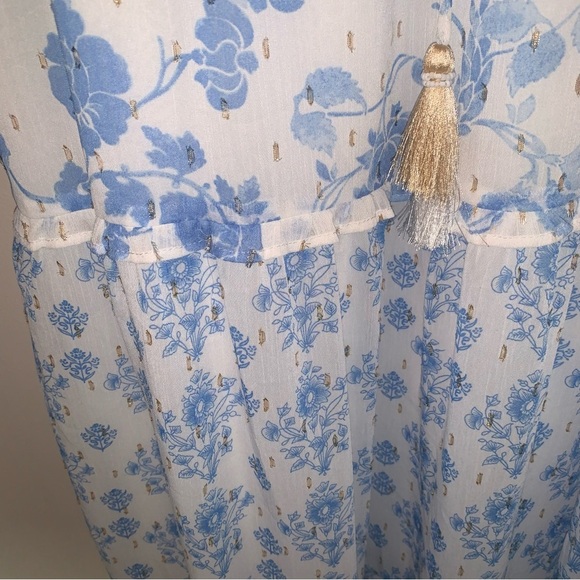 House of Harlow 1960 Blue and White Flutter Sleeve Maxi Dress M - Picture 12 of 14